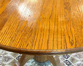 Solid Oak Round Pedestal Dining Table with Carved Column & Four-Leg Base
