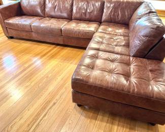 Fireside 100% Genuine Leather Tufted Sectional Sofa