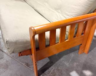Mission Style Solid Wood Futon Sofa / Sleeper with Slatted Arms & Mattress,