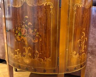 Imperial Grand Rapids Floral Marquetry Bow-Front Cabinet