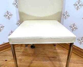Contemporary White Upholstered Dining Chairs with Polished Chrome Legs