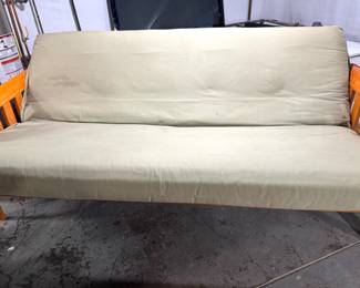 Mission Style Solid Wood Futon Sofa / Sleeper with Slatted Arms & Mattress