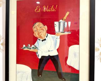 “Et Voilà!” French Waiter Champagne & Oyster Framed Bistro Art Print