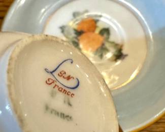 Limoges France Hand-Painted Fruit Porcelain Teacup & Saucer with Gold Trim