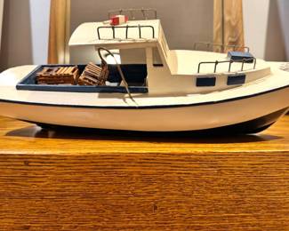 Handcrafted Wooden Fishing Boat Model Nautical Maritime Décor