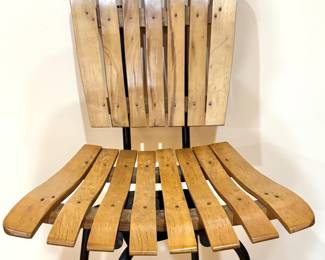 Sculptural Bentwood Slat Bar Stool with Black Metal Frame & Chrome Footrest