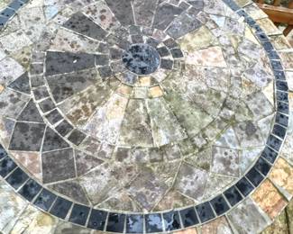 Round Mosaic Stone Tile Outdoor Patio Accent Table