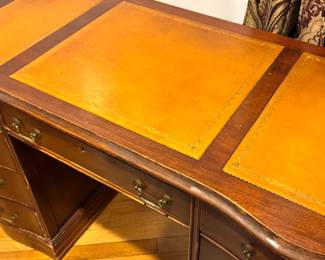 Traditional Mahogany Executive Partner’s Desk with Leather Inset Top & Brass Hardware