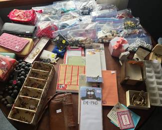Costume jewelry, wallets, Vera Bradley case, notepads
