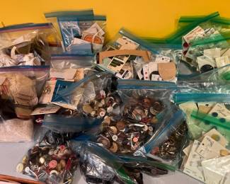 Bags of buttons! Some brand new buttons, some vintage, some bagged assortment.