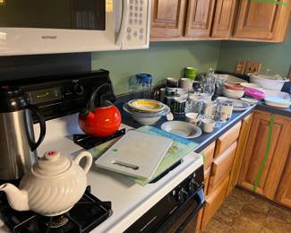 Teapot, kettle, cutting boards, serving bowls, mugs, wine glasses and much more!