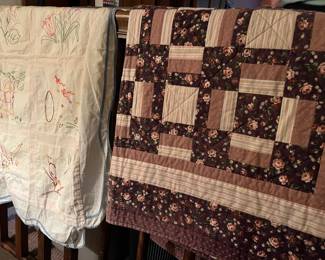 Vintage quilts and vintage embroidered blanket