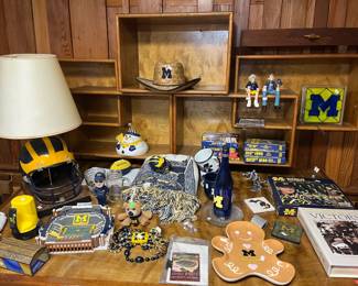 U of M stained glass, Wolverine lamp, Umich hats, University of Michigan drinkware