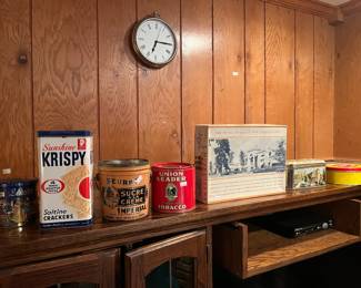 Vintage tins- Union Leader Tobacco, Better Made, Sunshine Krispy and more!