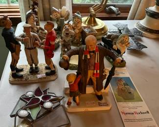 Norman Rockwell figurines, Disney office supply collection, stained glass