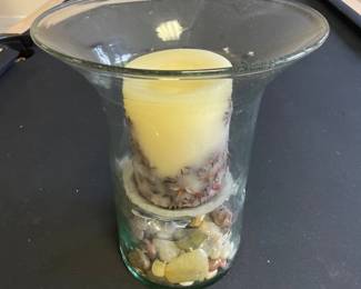 112 Glass Hurricane Vase with Pillar Candle and Stones