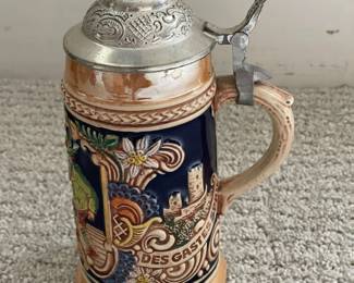 126 German Stoneware Beer Stein with Pewter Lid