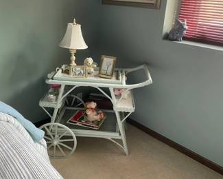 150 White Wicker Tea Cart with Spoke Wheels