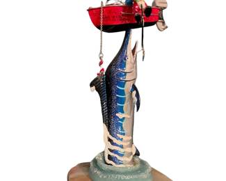 063 Clown Fishermen Marlin Sculpture on Stone Base
