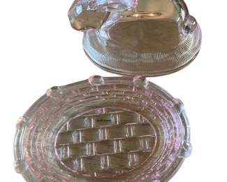 041 Depression Glass Glass Bunny Covered Candy Dish