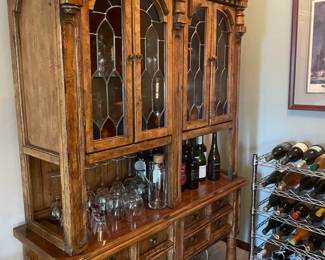 157 Gothic Revival Carved Oak China Cabinet Bar Hutch
