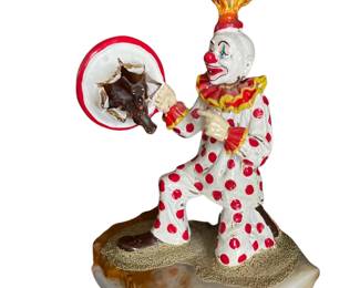 054 Clown Figurine with Cat on Marble Base