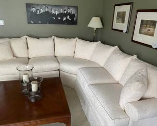 165 Cream Damask Fabric Sectional Sofa with Rolled Arms