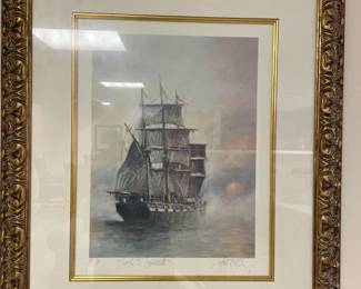 120 Framed Tall Ship Print Sail to Sunset