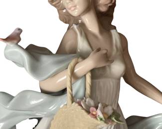086 Porcelain Lady Figurine with Basket and Flowing Dress