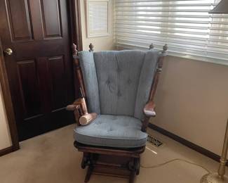 166 Vintage WingBack Glider Rocker with Blue Upholstery