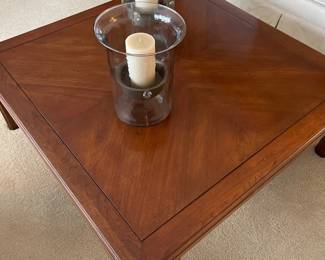 014 Square Cherry Wood Coffee Table with Hurricane Candles
