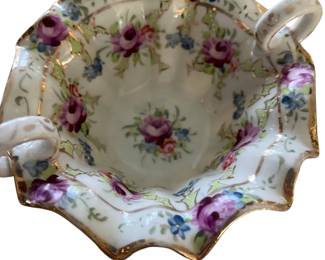 033 Antique HandPainted Floral Porcelain Sugar Bowl