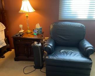 144 Blue Leather Club Chair with ottoman