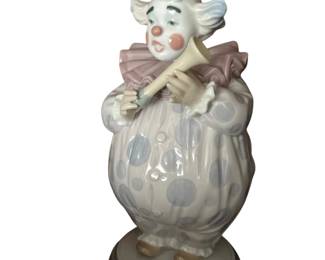 036 Lladr Porcelain Clown with Trumpet Figurine
