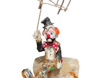 072 Clown Figurine with Wire Umbrella on Quartz Base