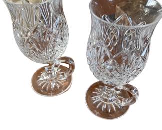 031 Cut Crystal Waterford Irish Coffee Footed Mugs Pair