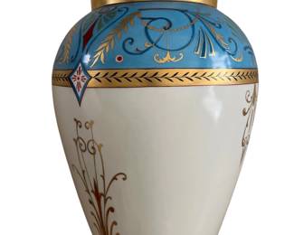 027 Antique HandPainted Porcelain Vase Gold Trim