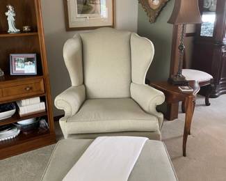 164 Oversized Queen Anne Wingback Chair with Ottoman