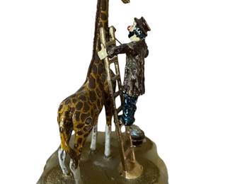 077 Ron Lee Frisco Enamel Clown Giraffe Figurine on Onyx Base