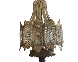 146 Vintage Brass Crystal Chandelier with Aurora Borealis Accents
