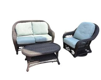 137 Wicker Patio Loveseat Chair Coffee Table Set