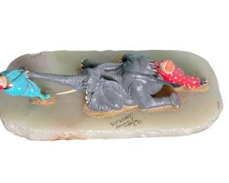 043 Clown Elephant Circus Sculpture on Onyx Base