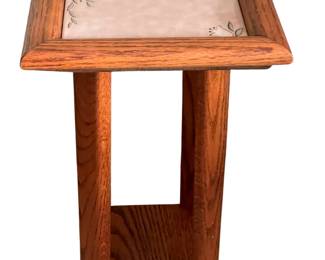 035 Oak Plant Stand with Decorative Tile Top