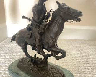 134 Bob Parks Bronze Cowboy on Horseback Sculpture Marble Base