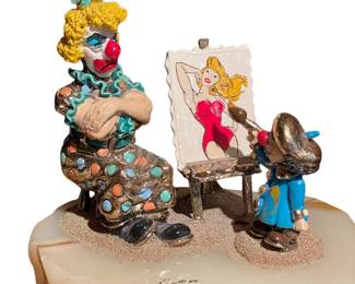 067 Ron Lee Clown Artist Figurine on Onyx Base
