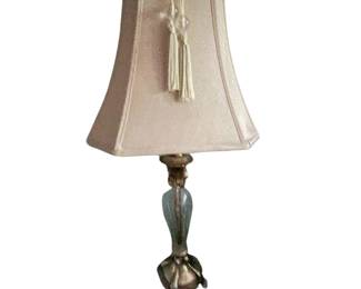082 Vintage Silver Glass Candlestick Buffet Lamp