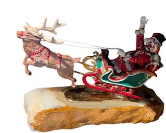 075 Clown in Sleigh with Reindeer Figurine