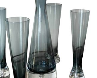 104 Vintage Smoky Blue Glass Decanter Set with Glasses