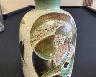 113 Studio Art Pottery Vase with Floral Relief