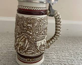 121 Avon Western Cowboy Ceramic Beer Stein with Lid